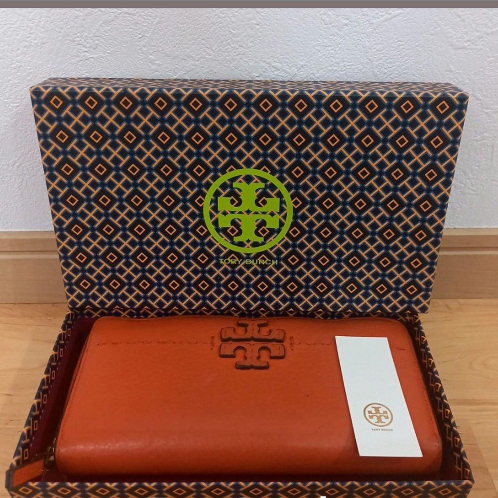 Tory Burch Burnt Orange Leather Clutch